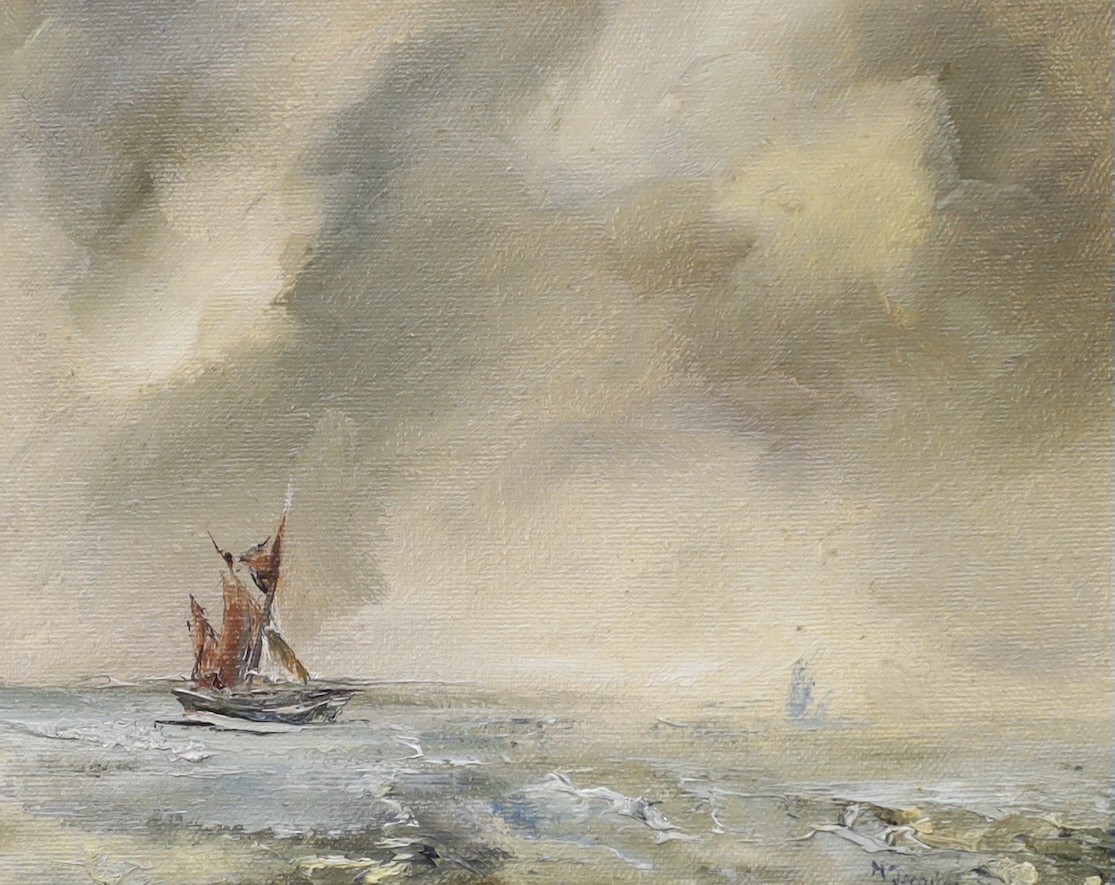 Maureen Jacques, oil on board, ‘Brown Sail’, signed, 19 x 24cm